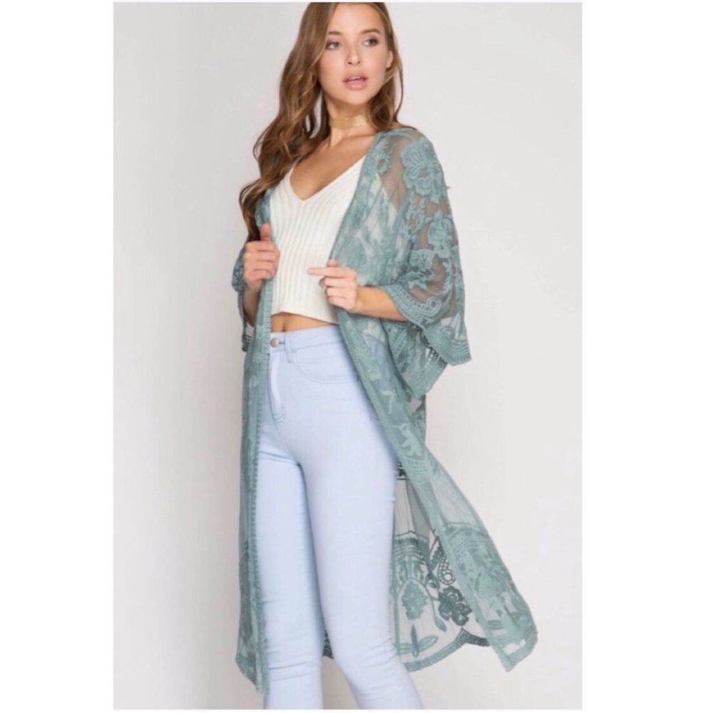 • 2X H P • Crochet Lace Midi Duster Kimono - Blue - Picture 3 of 8